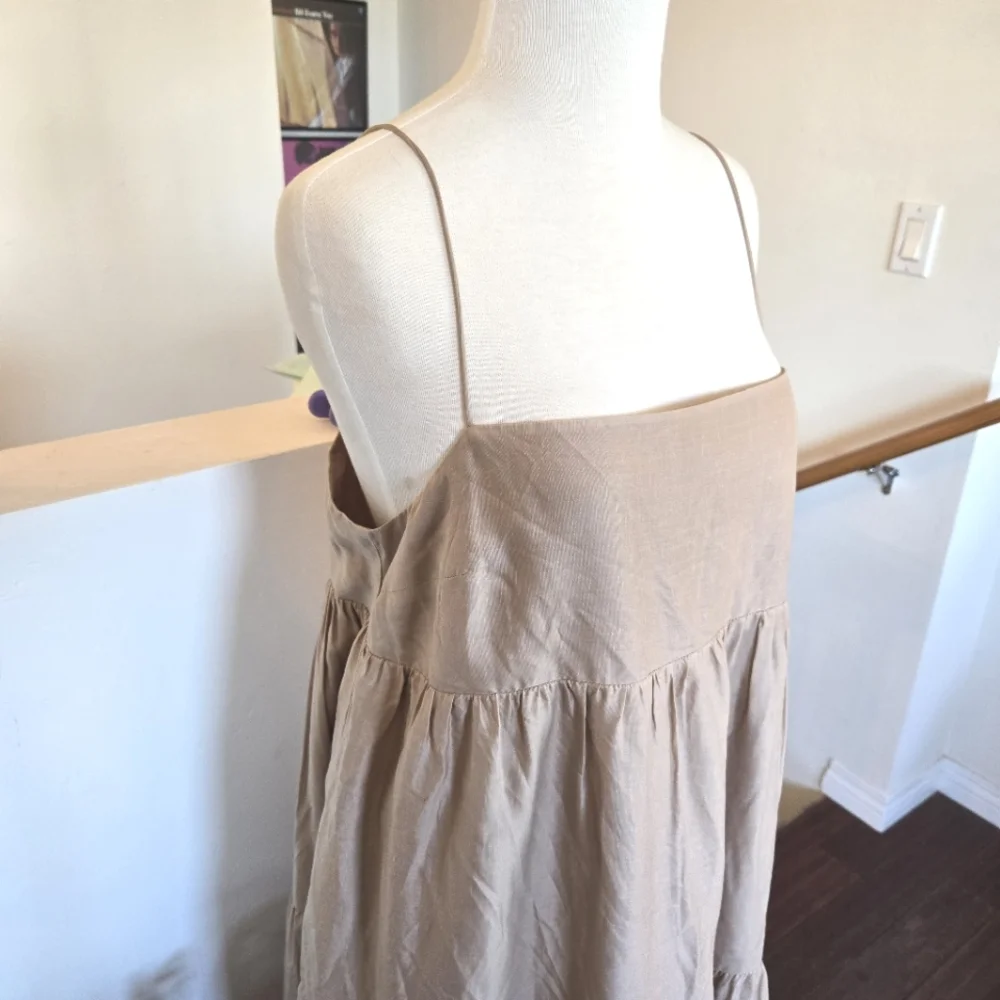 REVOLVE L' Academie Kiyama Maxi Dress Size Large Tan Oat Pockets Linen Blend - Picture 6 of 12